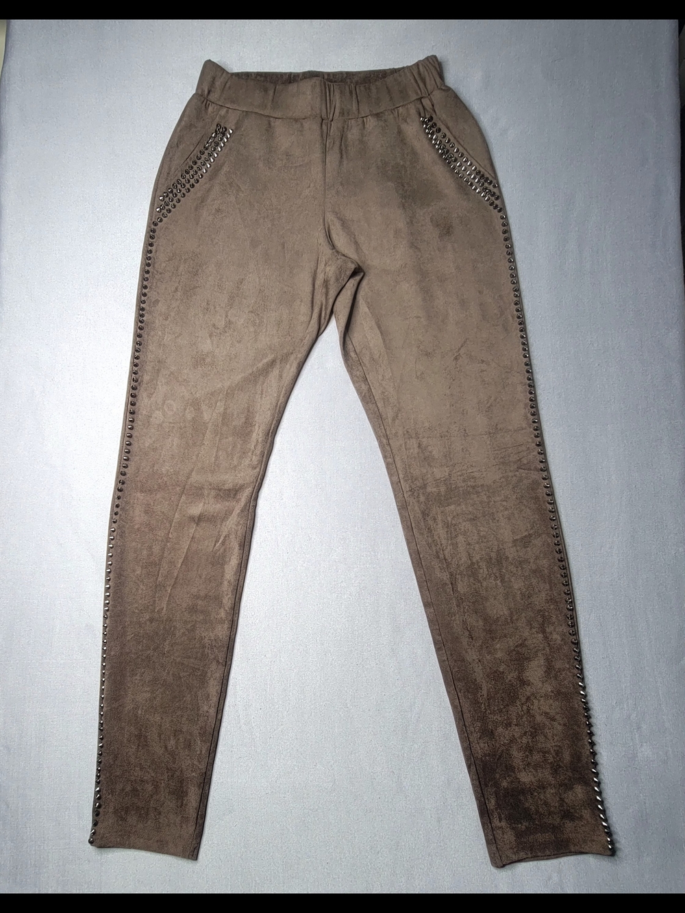 Vocal Womes Taupe Suede-Feel Pants Ankle with Stud Trim Color Brown Size S